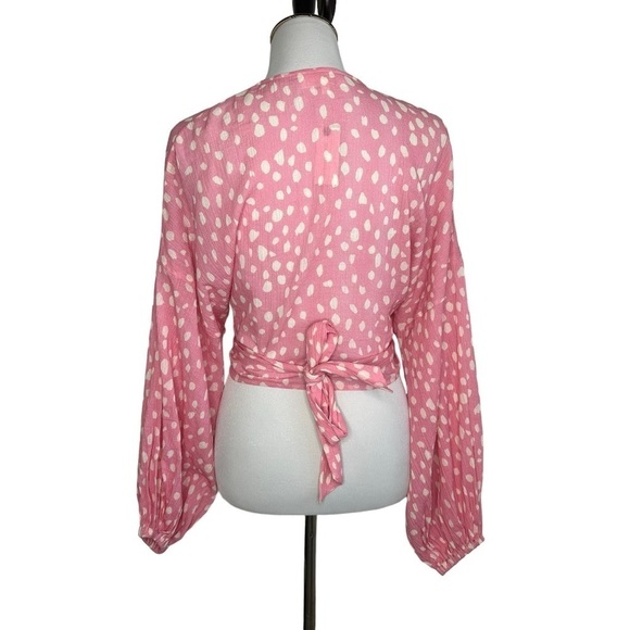 Anthropologie Womens Polka Dot Tie Front Crop Kimono Top One Size Pink White NWT - Picture 4 of 13